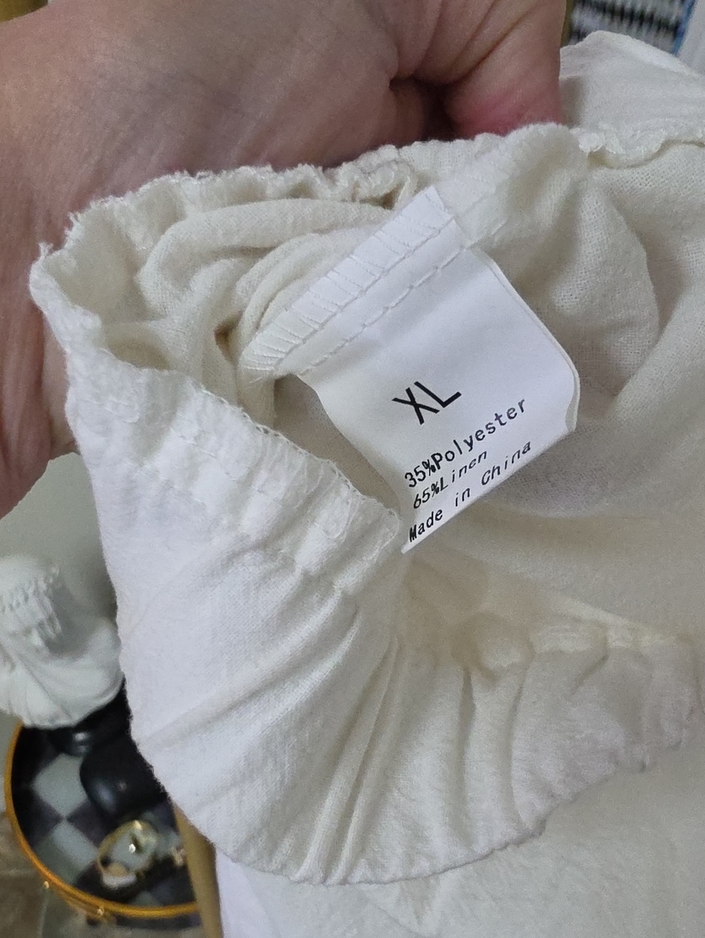 White Linen Wide-Leg Pants with Blue Floral Print - Picture 9 of 10
